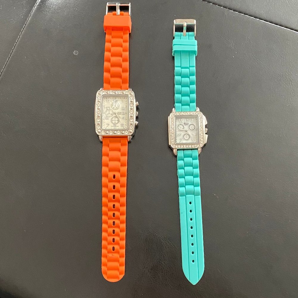 Pair of silicone band watches / Collezio(orange) and Geneva(aqua)